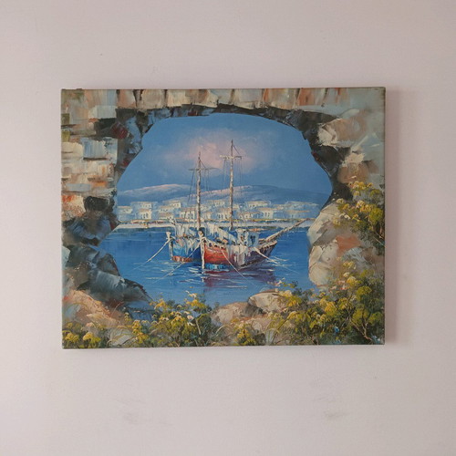 Seascape painting on canvas 50x40 cm like new, signed