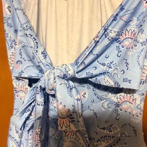 Summer dress new with asymmetrical cut and white turquoise straps