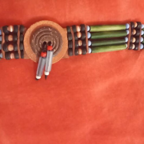 Choker with natural wood and glass beads, new, green and brown
