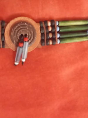 Choker with natural wood and glass beads, new, green and brown