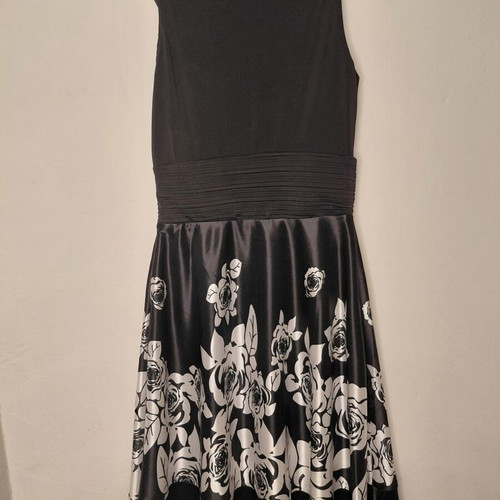 Bonprix satin dress new, size S, black with white roses