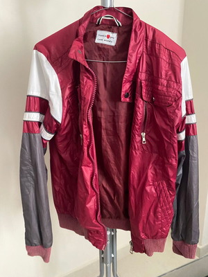 Retro Biker Racer Windbreaker Jacket Frankie Loves You used, burgundy colorblock, M