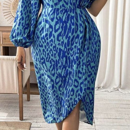 Shein women's dress 1XL like new blue animal print asymmetric