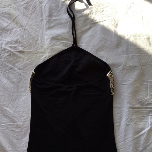 Rebecca Blu black evening top with gold sequins, size S