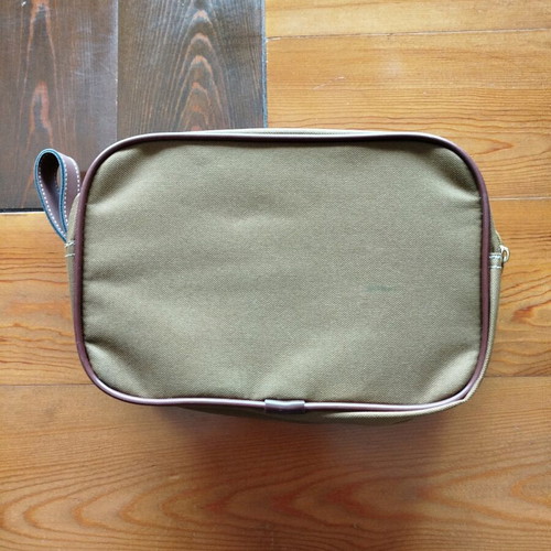 Toiletry bag like new, brown canvas with leather strap BAZOOKA