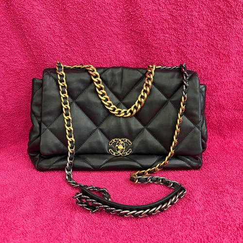 Chanel τσάντα ώμου μεταχειρισμένη, μαύρη flap bag maxi