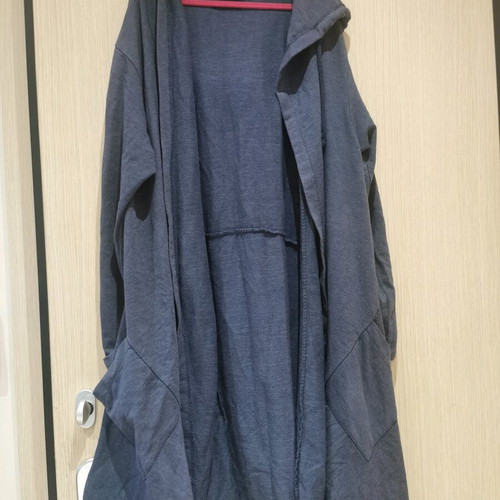 Hooded cardigan like new, thin, long, gray and blue
