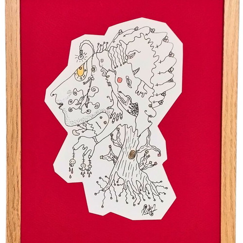 The Erinyes drawing in small frame ink on handmade paper