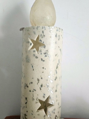 Decorative electric candle lamp new, large size, white with silver details