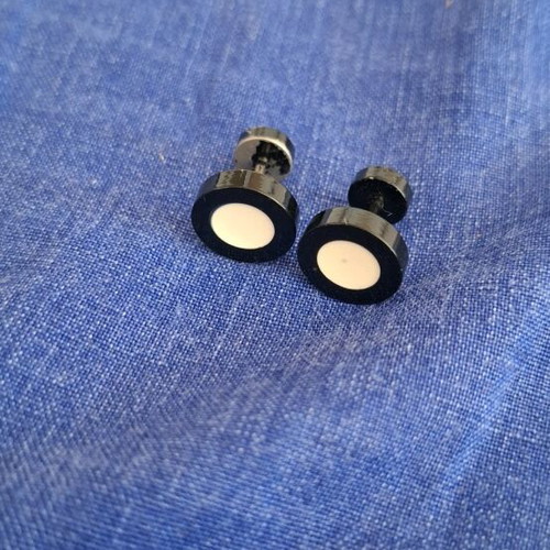 Barbell piercing earrings used, black and white, bar style
