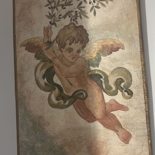 Oil painting set on canvas 30x50, like new, angels decoration