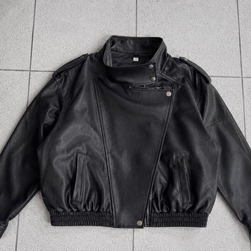 Black Oversized Faux Leather Biker Jacket new, women's