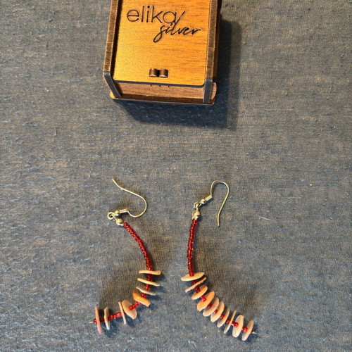 Special hanging earrings made of stainless steel, like new, red