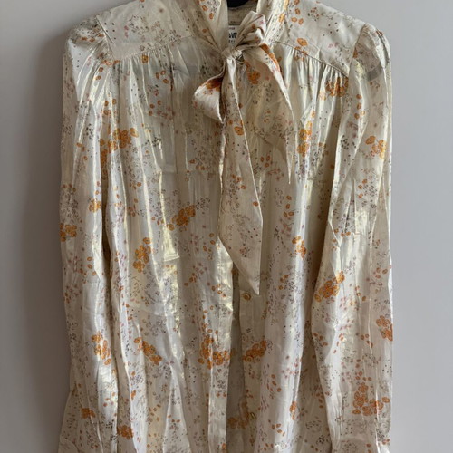 Zadig & Voltaire blouse like new, floral with gold shimmer, tie neck, size S