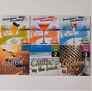 6 CD με ξένα τραγούδια. 3 summer hits cocktail και 3 summer collection.