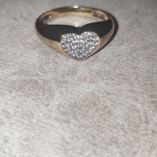 Silver 925 Gold Plated Ring with Heart and Zirconia Like New