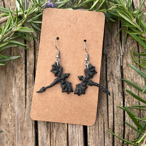 Dragon earring new polymer clay with stainless steel metal
