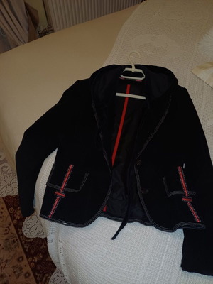 Women's black corduroy jacket with velour detachable hood, size S like new