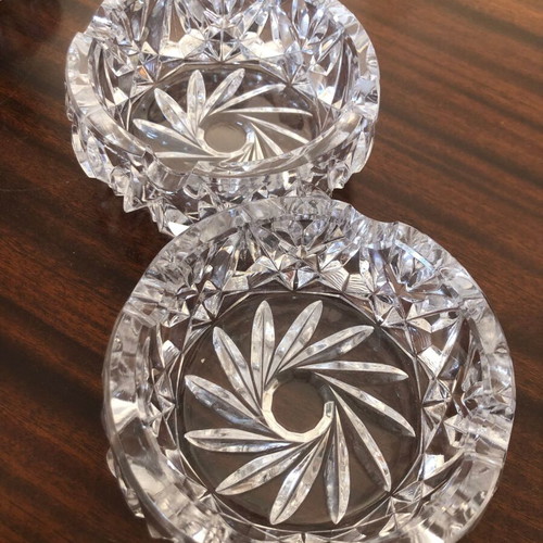Crystal ashtrays, set of 2, carved design