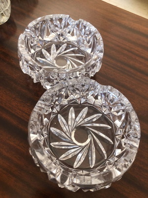 Crystal ashtrays, set of 2, carved design