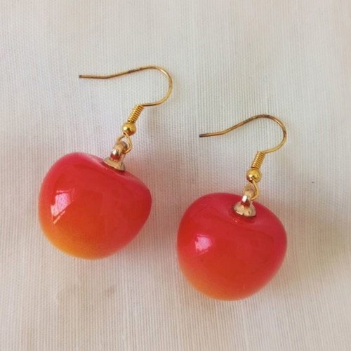 Cherry earrings new, acrylic resin orange and gold