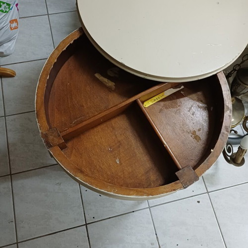 Wooden table used, carved, handmade with storage space