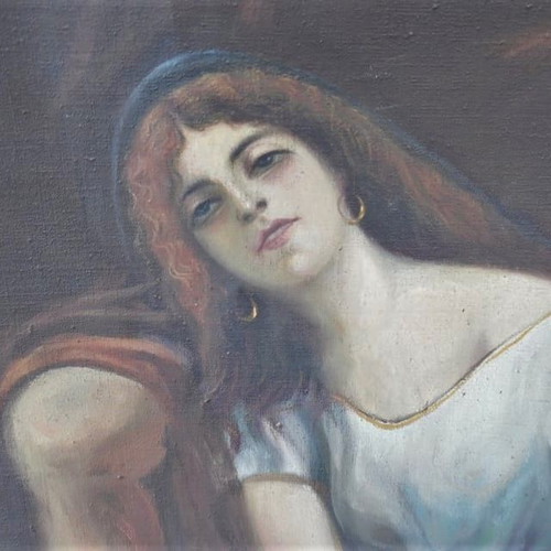 Large oil painting on canvas early 20th century with artist signature