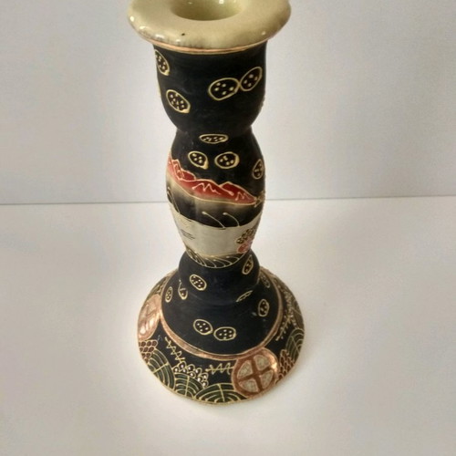 Satsuma vase set of 2 and candle holder used