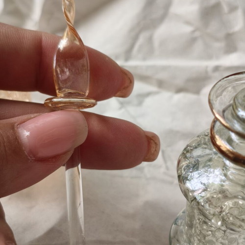 Vintage handmade glass perfume bottles used, pair