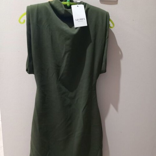 Mini dress new khaki sleeveless with shoulder pads, size S