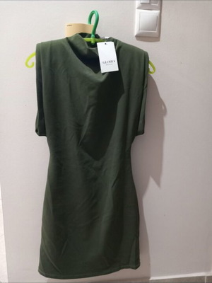 Mini dress new khaki sleeveless with shoulder pads, size S