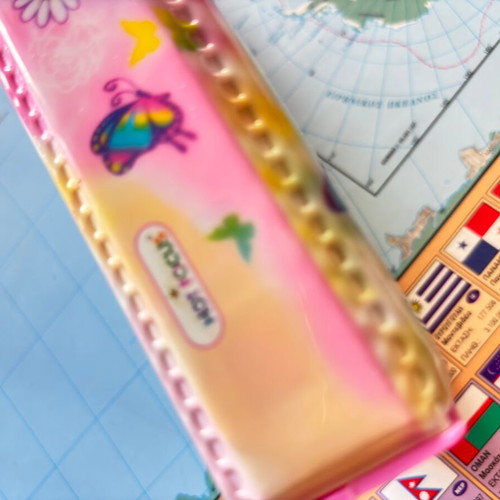 School pencil case with compartments for scissors and tape, pink