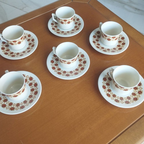 Kronester Bavaria full set of 6 coffee cups Op Art geometric mint
