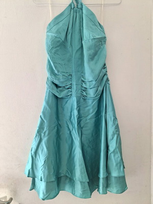 FANI Couture Blue Satin Cocktail Ruffle Dress Size S Like New