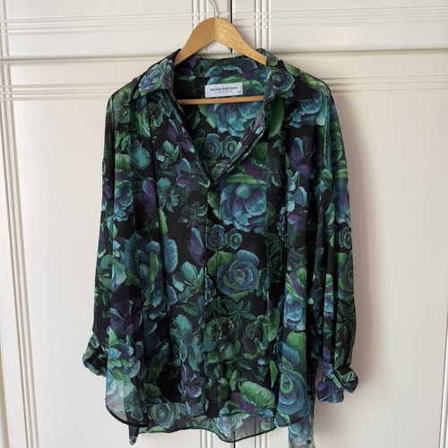 Vassia Kostara one size shirt, black and green floral