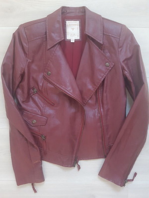 Guess jacket with coated fabric, cherry color