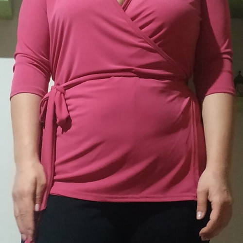 Caramella wrap blouse new, pink, size large