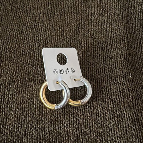 Two-tone steel hoop earrings new