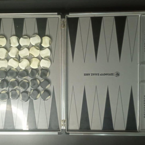 Metal Backgammon Case Advertising Like New