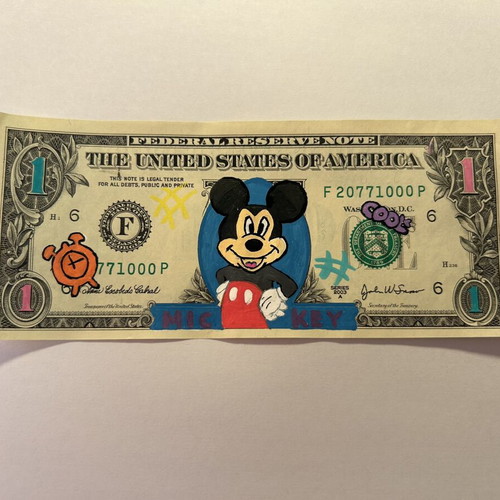 American 1 Dollar Drawing Mickey Mouse Acrylic New