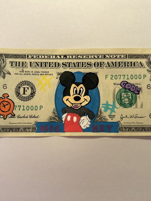 American 1 Dollar Drawing Mickey Mouse Acrylic New