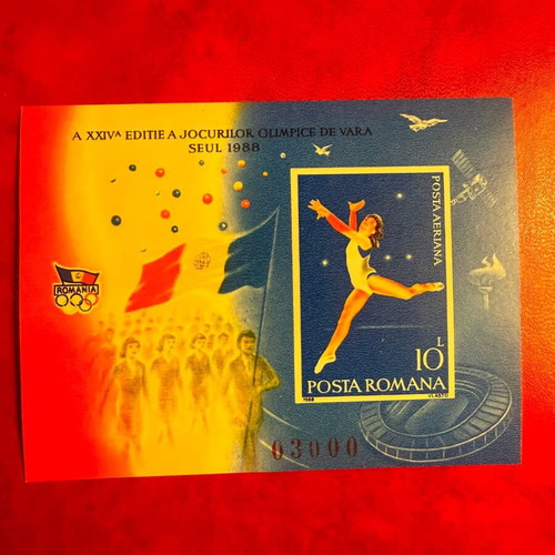 Romania Olympic Games Seoul 1988 Gymnastics Souvenir Stamp Block mint