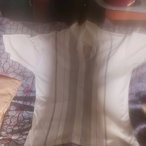 Men's beige striped T-shirt XL used with pocket and buttons