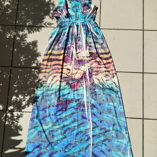 Maxi summer dress S/M with colorful tropical print, like new