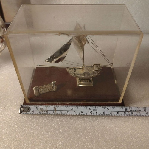 Silver Ship in Display Case used, 950 silver