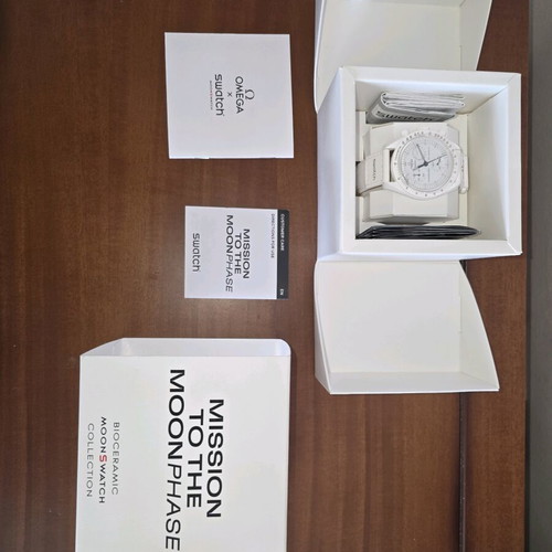 Omega Swatch Mission to Moonphase wristwatch brand new, white