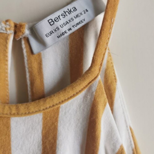Bershka one-piece romper like new, white with mustard stripes, XS