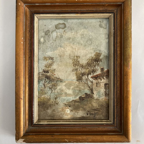 Vintage Mediterranean landscape oil painting 24x18 cm used
