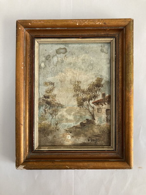 Vintage Mediterranean landscape oil painting 24x18 cm used