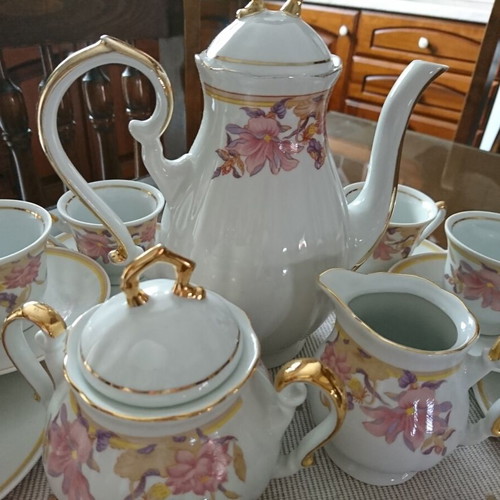 Fena vintage porcelain coffee set with floral and gold decoration
